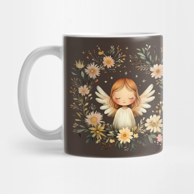 Ethereal Angel Art – Whimsical Boho Guardian Angel Illustration by TuncGK