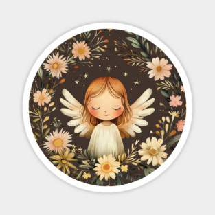 Ethereal Angel Art – Whimsical Boho Guardian Angel Illustration Magnet