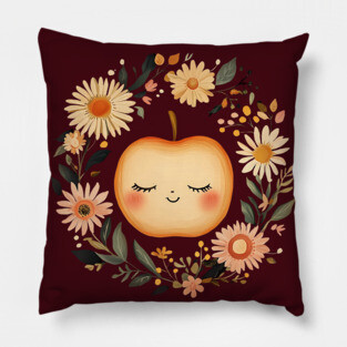 Cute Kawaii Apple – Whimsical Autumn Cottagecore Art Pillow