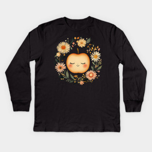 Cute Kawaii Apple – Whimsical Autumn Cottagecore Art Kids Long Sleeve T-Shirt