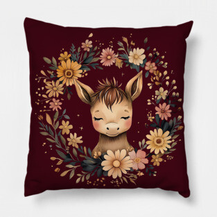 Cute Baby Donkey – Cottagecore Farm Animal Art Pillow