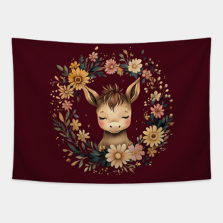 Cute Baby Donkey – Cottagecore Farm Animal Art Tapestry