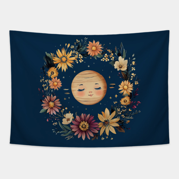 Cute Baby Saturn – Whimsical Celestial Space Art Tapestry by TuncGK