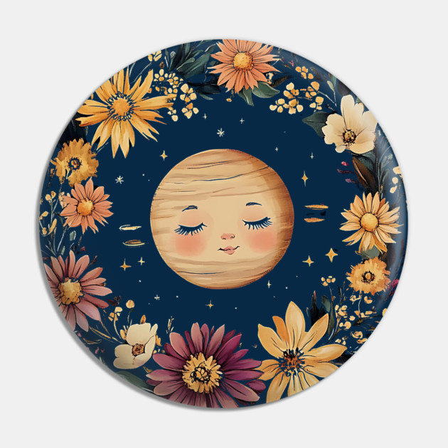 Cute Baby Saturn – Whimsical Celestial Space Art Pin by TuncGK