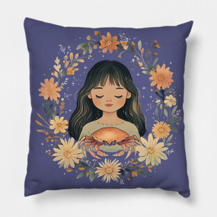 Cancer Zodiac Sign – Cozy Bohemian Astrology Art Pillow