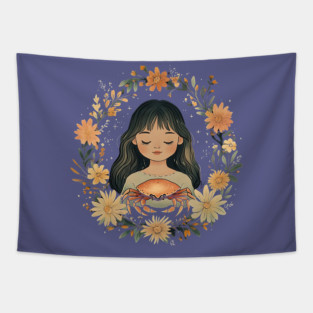 Cancer Zodiac Sign – Cozy Bohemian Astrology Art Tapestry