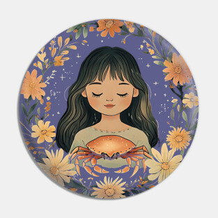 Cancer Zodiac Sign – Cozy Bohemian Astrology Art Pin