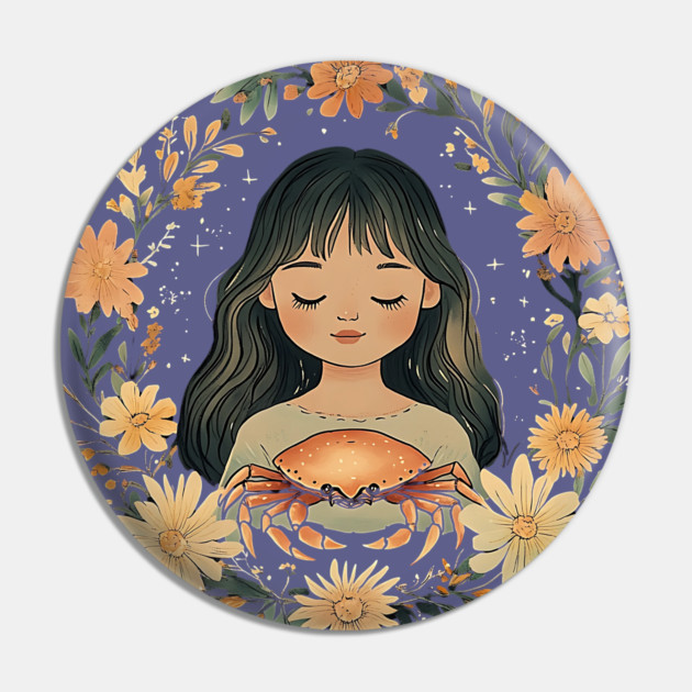 Cancer Zodiac Sign – Cozy Bohemian Astrology Art Pin by TuncGK