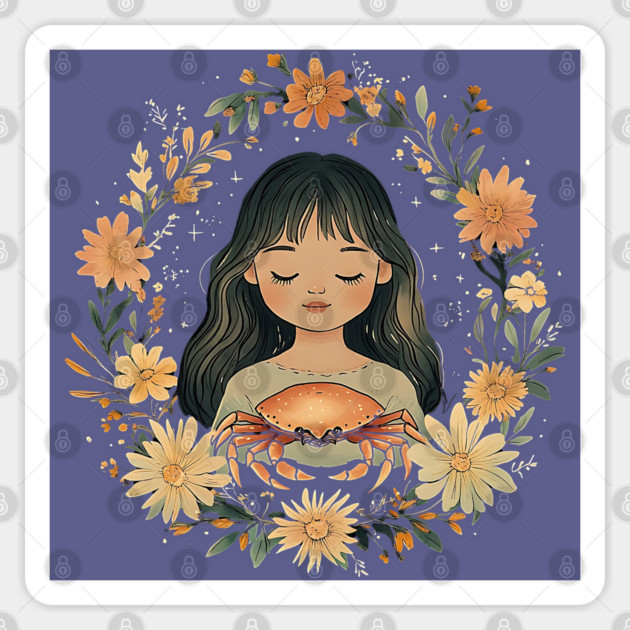 Cancer Zodiac Sign – Cozy Bohemian Astrology Art Sticker by TuncGK