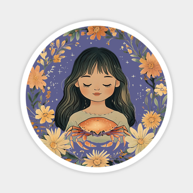 Cancer Zodiac Sign – Cozy Bohemian Astrology Art Magnet by TuncGK