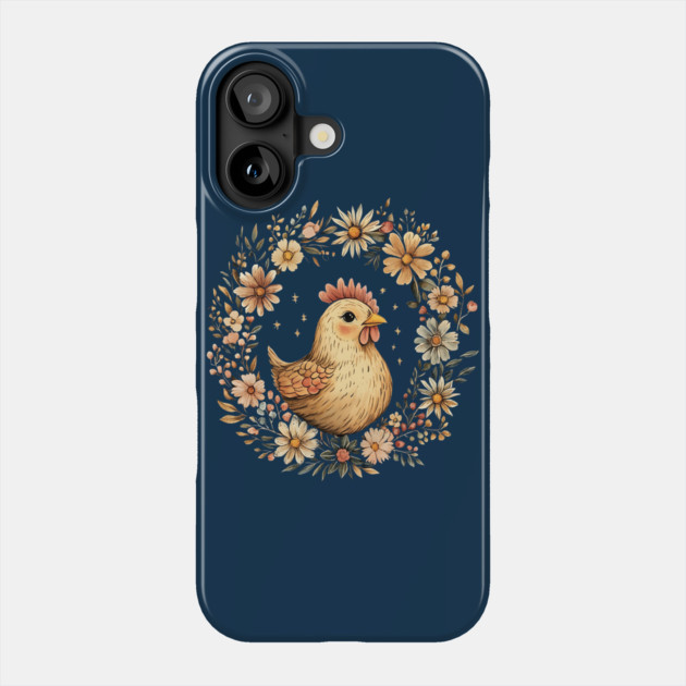 Rustic Chicken Illustration – Cozy Farmhouse Cottagecore Art Phone Case by TuncGK