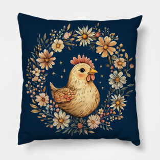 Rustic Chicken Illustration – Cozy Farmhouse Cottagecore Art Pillow