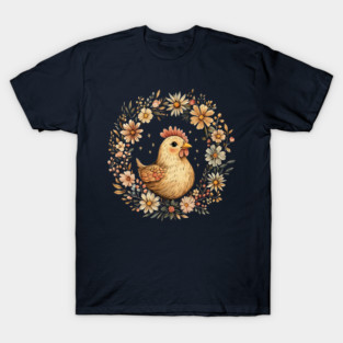 Rustic Chicken Illustration – Cozy Farmhouse Cottagecore Art T-Shirt