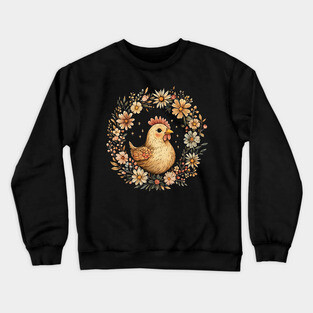 Rustic Chicken Illustration – Cozy Farmhouse Cottagecore Art Crewneck Sweatshirt