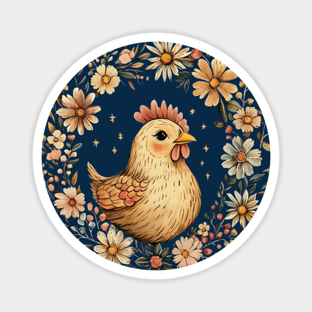 Rustic Chicken Illustration – Cozy Farmhouse Cottagecore Art Magnet by TuncGK