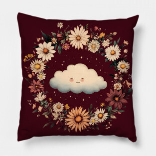 Kawaii Cloud Art – Minimalist Sky Aesthetic Print Pillow