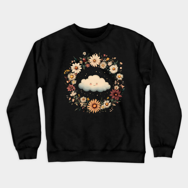 Kawaii Cloud Art – Minimalist Sky Aesthetic Print Crewneck Sweatshirt by TuncGK