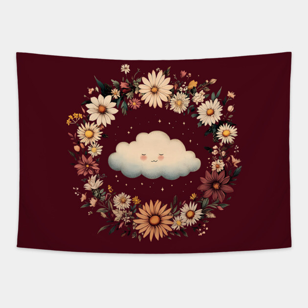 Kawaii Cloud Art – Minimalist Sky Aesthetic Print Tapestry by TuncGK