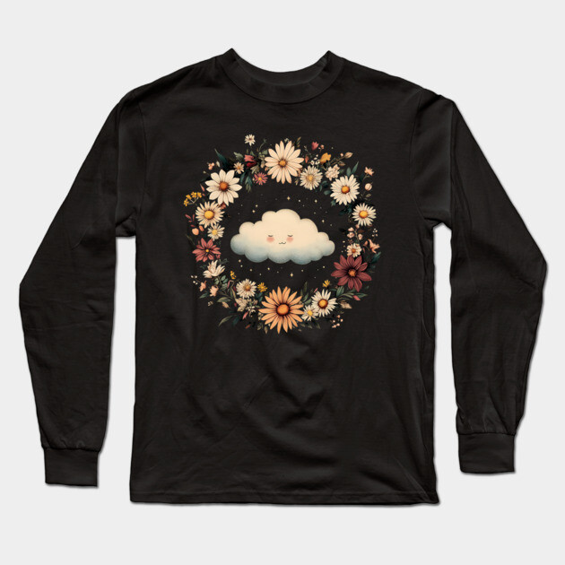 Kawaii Cloud Art – Minimalist Sky Aesthetic Print Long Sleeve T-Shirt by TuncGK