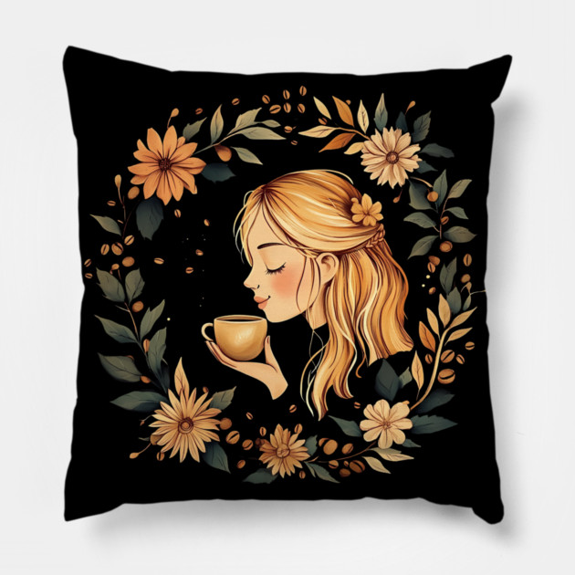 Cozy Coffee Lover Art – Warm Aesthetic Caffeine Print Pillow by TuncGK