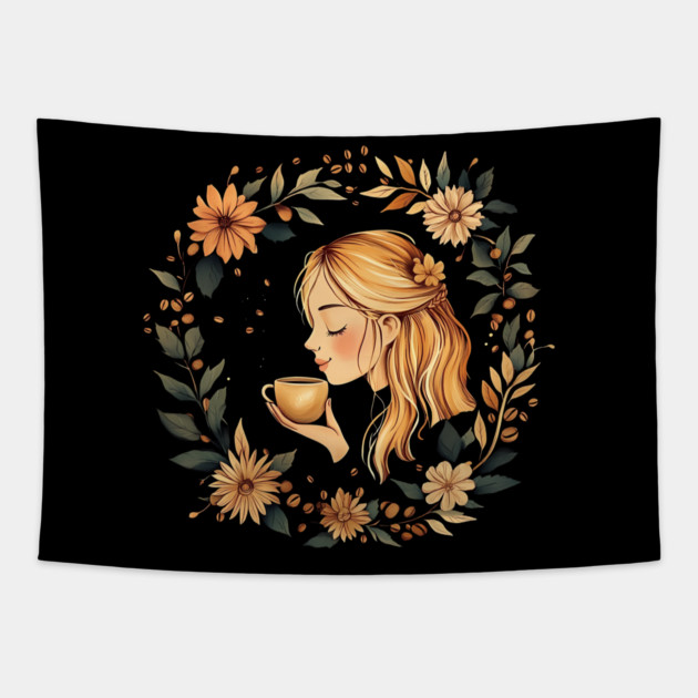 Cozy Coffee Lover Art – Warm Aesthetic Caffeine Print Tapestry by TuncGK