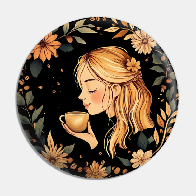 Cozy Coffee Lover Art – Warm Aesthetic Caffeine Print Pin by TuncGK