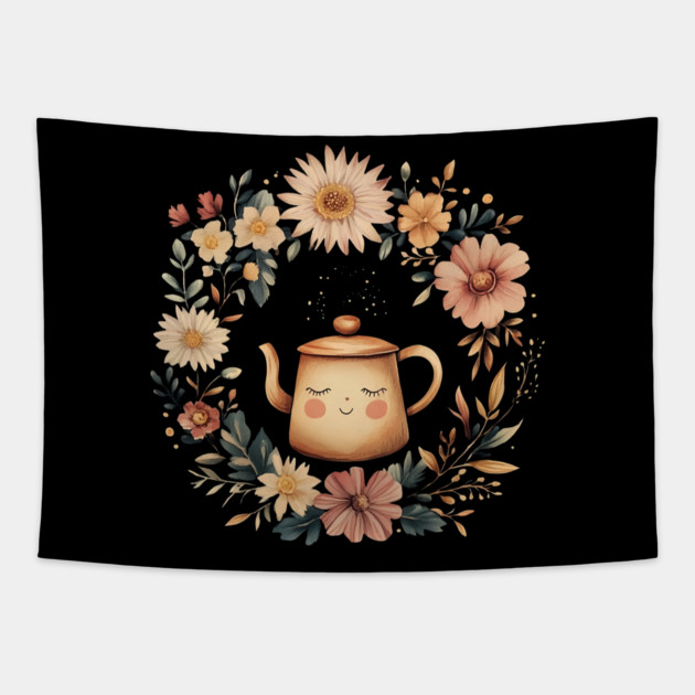 Vintage Coffee Pot Art – Rustic Kitchen Illustration Tapestry by TuncGK