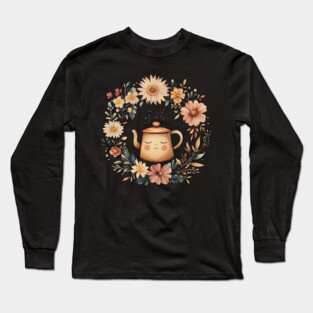 Vintage Coffee Pot Art – Rustic Kitchen Illustration Long Sleeve T-Shirt