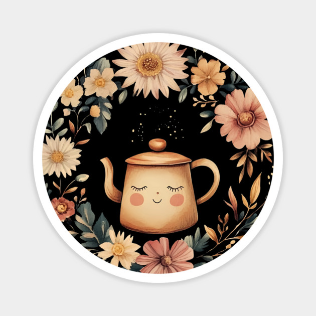 Vintage Coffee Pot Art – Rustic Kitchen Illustration Magnet by TuncGK