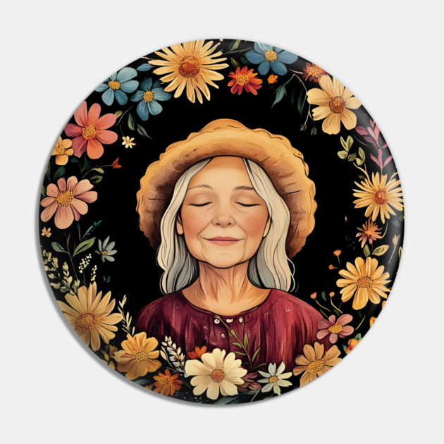 Wholesome Grandma Art – Cozy Nostalgic Family Illustration Pin by TuncGK