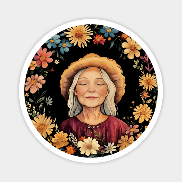 Wholesome Grandma Art – Cozy Nostalgic Family Illustration Magnet by TuncGK