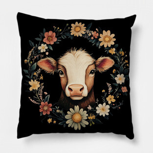 Adorable Cow Portrait – Cozy Farmhouse Animal Illustration Pillow