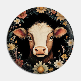 Adorable Cow Portrait – Cozy Farmhouse Animal Illustration Pin