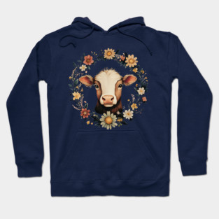 Adorable Cow Portrait – Cozy Farmhouse Animal Illustration Hoodie