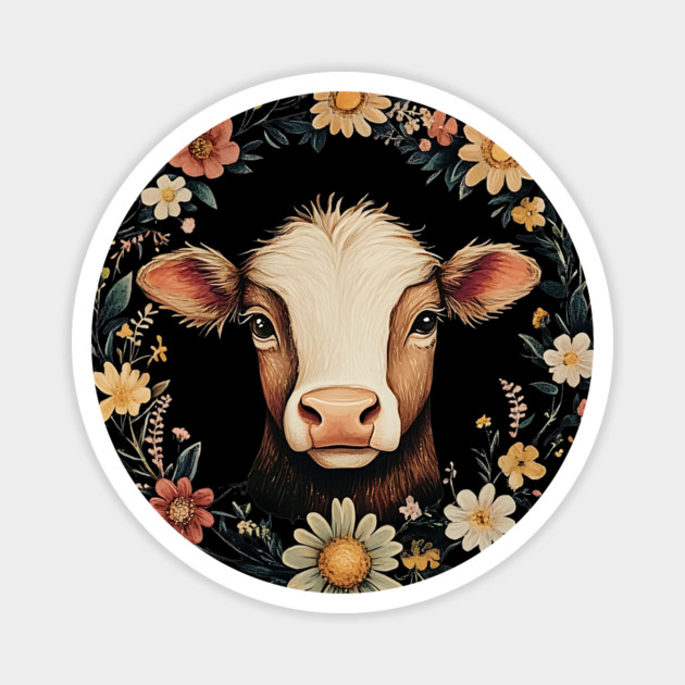 Adorable Cow Portrait – Cozy Farmhouse Animal Illustration Magnet by TuncGK