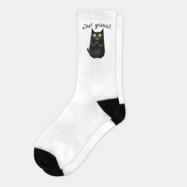 Very Guilty-Looking Cat Says "What Goldfish?" funny design Socks by Luxinda