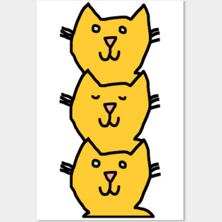 Funny Yellow Cat Face Stack Posters and Art