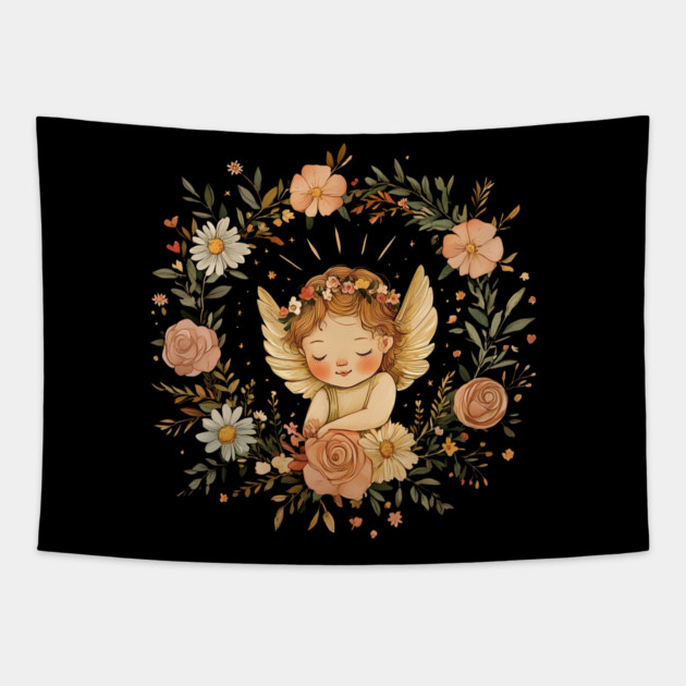 Cute Cupid Angel – Whimsical Love & Romance Illustration Tapestry by TuncGK