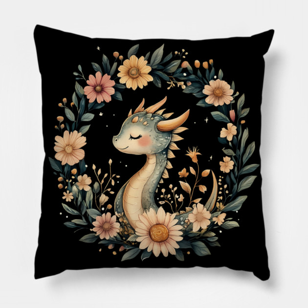 Enchanted Dragon Art – Mystical Mythology Illustration Pillow by TuncGK