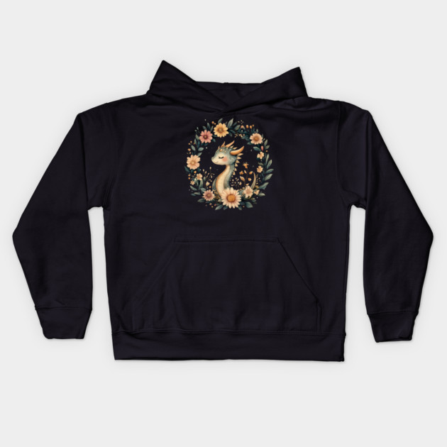 Enchanted Dragon Art – Mystical Mythology Illustration Kids Hoodie by TuncGK