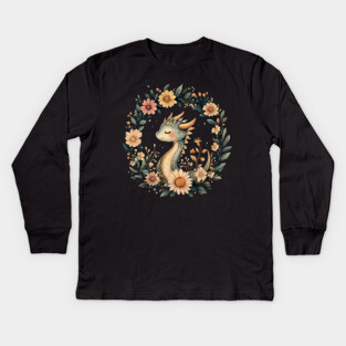Enchanted Dragon Art – Mystical Mythology Illustration Kids Long Sleeve T-Shirt