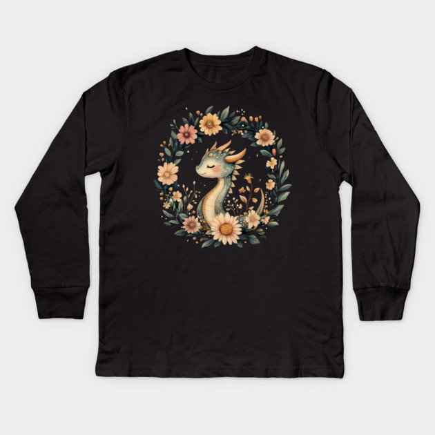 Enchanted Dragon Art – Mystical Mythology Illustration Kids Long Sleeve T-Shirt by TuncGK