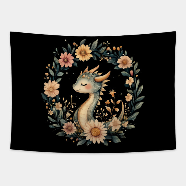 Enchanted Dragon Art – Mystical Mythology Illustration Tapestry by TuncGK
