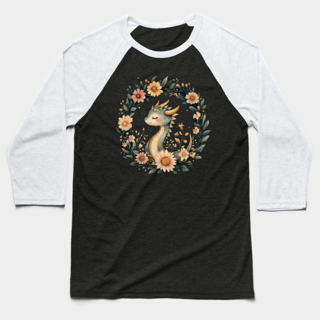 Enchanted Dragon Art – Mystical Mythology Illustration Baseball T-Shirt by TuncGK