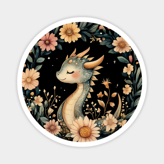 Enchanted Dragon Art – Mystical Mythology Illustration Magnet by TuncGK