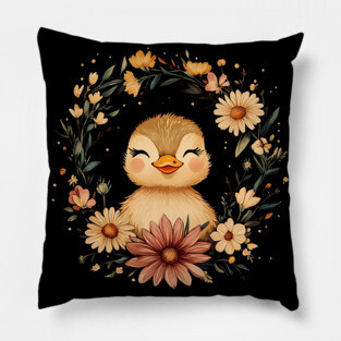 Adorable Duckling Illustration – Sweet Nature-Inspired Art Pillow