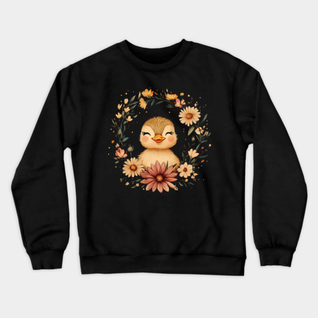 Adorable Duckling Illustration – Sweet Nature-Inspired Art Crewneck Sweatshirt by TuncGK