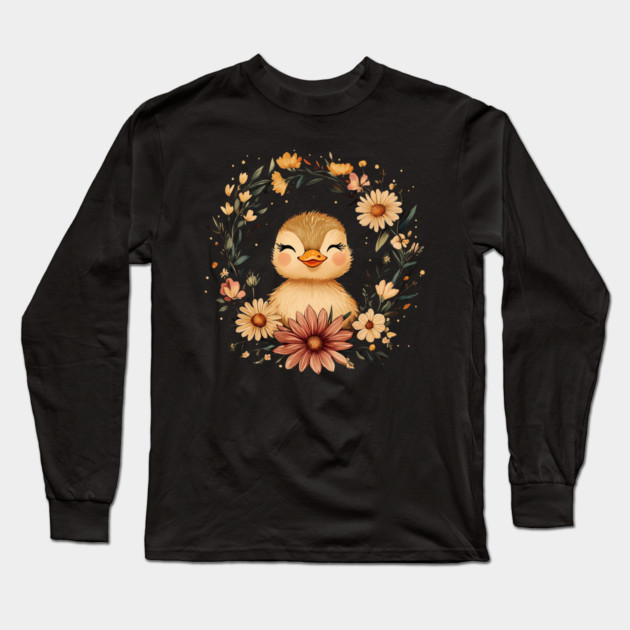 Adorable Duckling Illustration – Sweet Nature-Inspired Art Long Sleeve T-Shirt by TuncGK