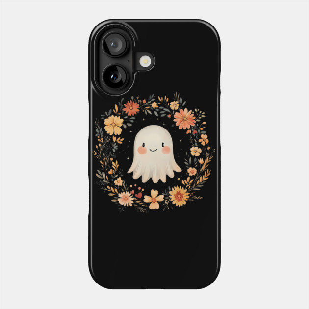 Cute Ghost Illustration – Spooky Minimalist Halloween Art Phone Case by TuncGK