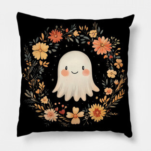 Cute Ghost Illustration – Spooky Minimalist Halloween Art Pillow